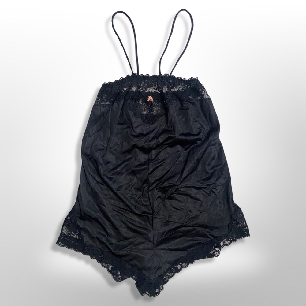 SOLD Vintage Black Lace Trimmed Women's Romper